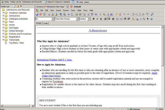 screen capture of the CMS user interface with EditLive editor