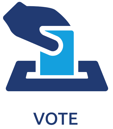 voting box with a hand placing ballot into it.